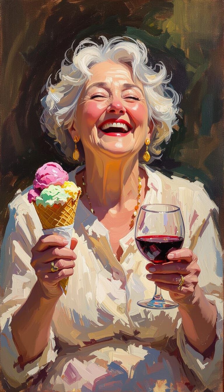 Grandmother's Joy: Impressionist Sunlight, Ice Cream, and Wi...