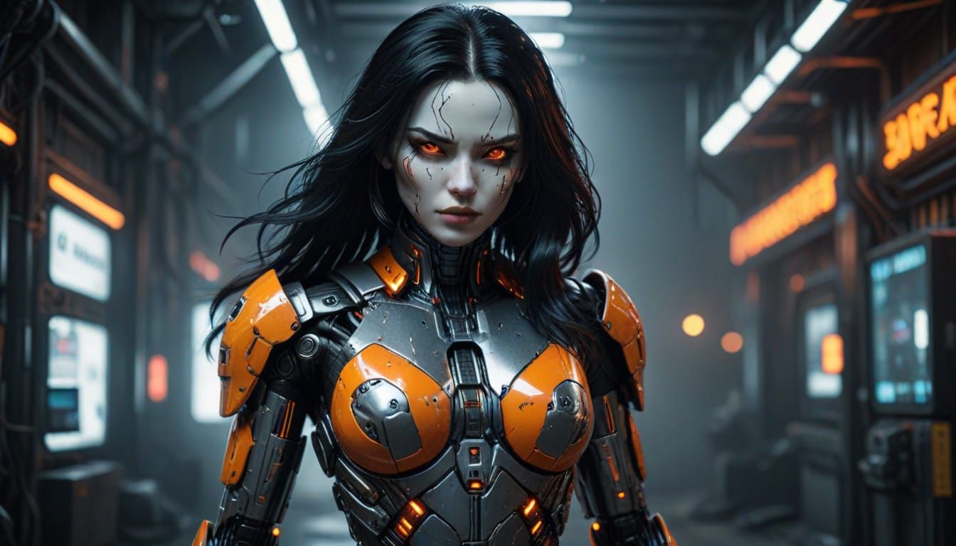 Cyberpunk Cyborg with Neon Lights in Hyper-Realistic Style