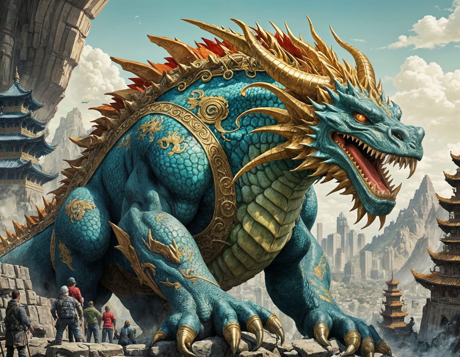 Epic Chinese Economy Dragon in Retrofuturistic Masterpiece S...