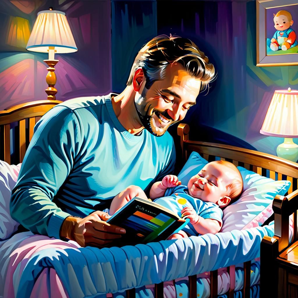 Serene Father and Baby in Neo-Impressionist Style