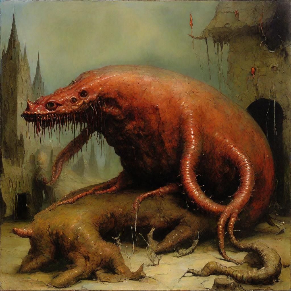 Hideous Worm Monster in Grisly Grimdark Style