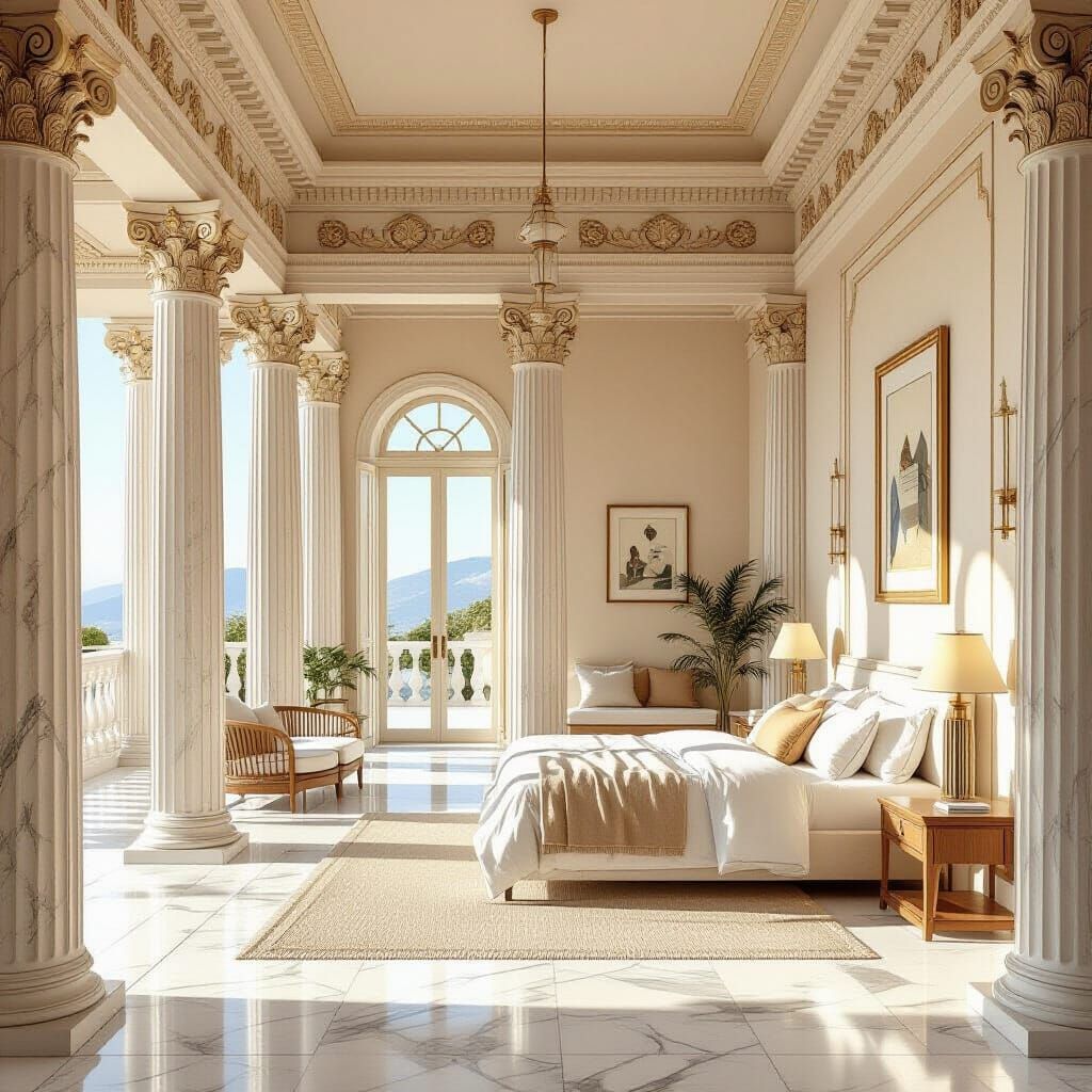 Elegant Greek Bedroom with Modern Minimalist Style