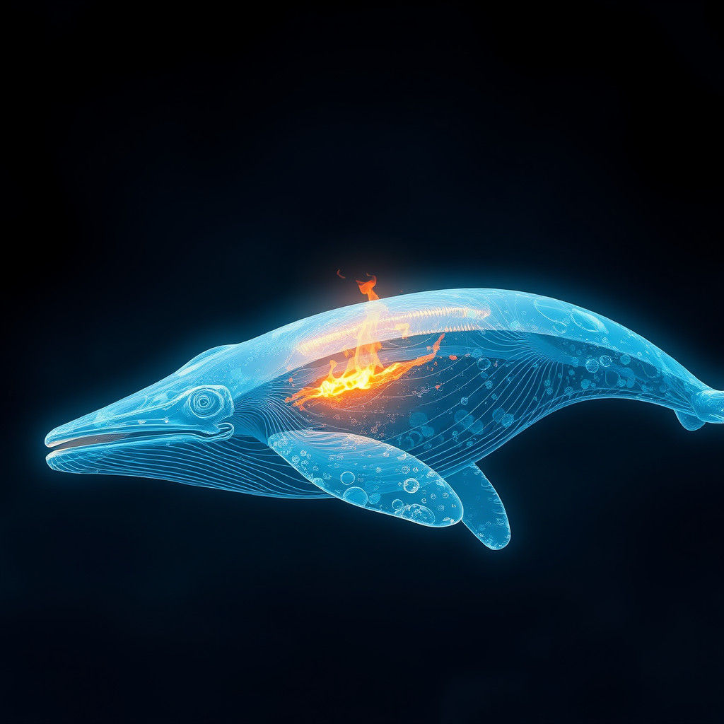 Translucent Whale with a Flame Core