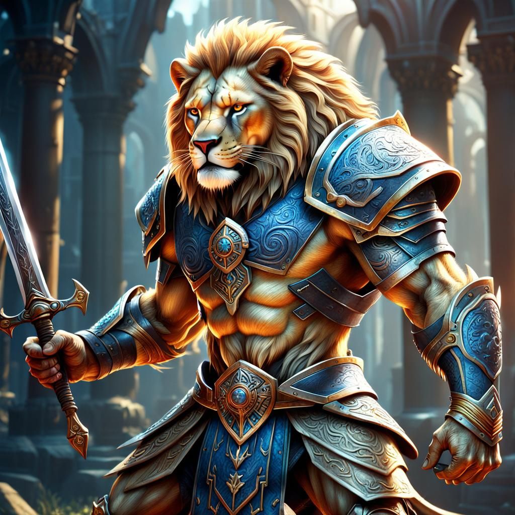 Warrior Lion with Sword in Fantasy Art