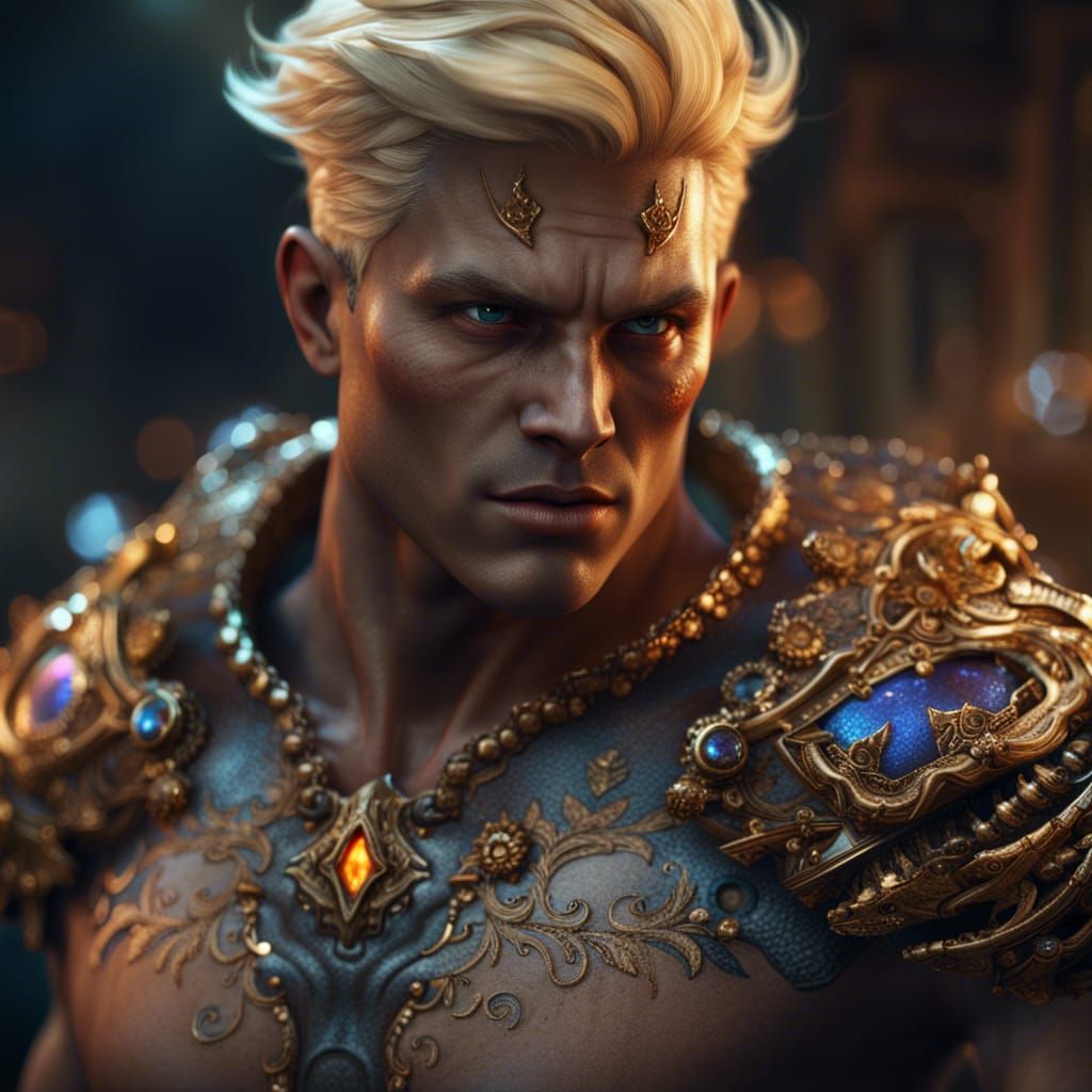 Detailed Fantasy Painting of Muscular Male Figure