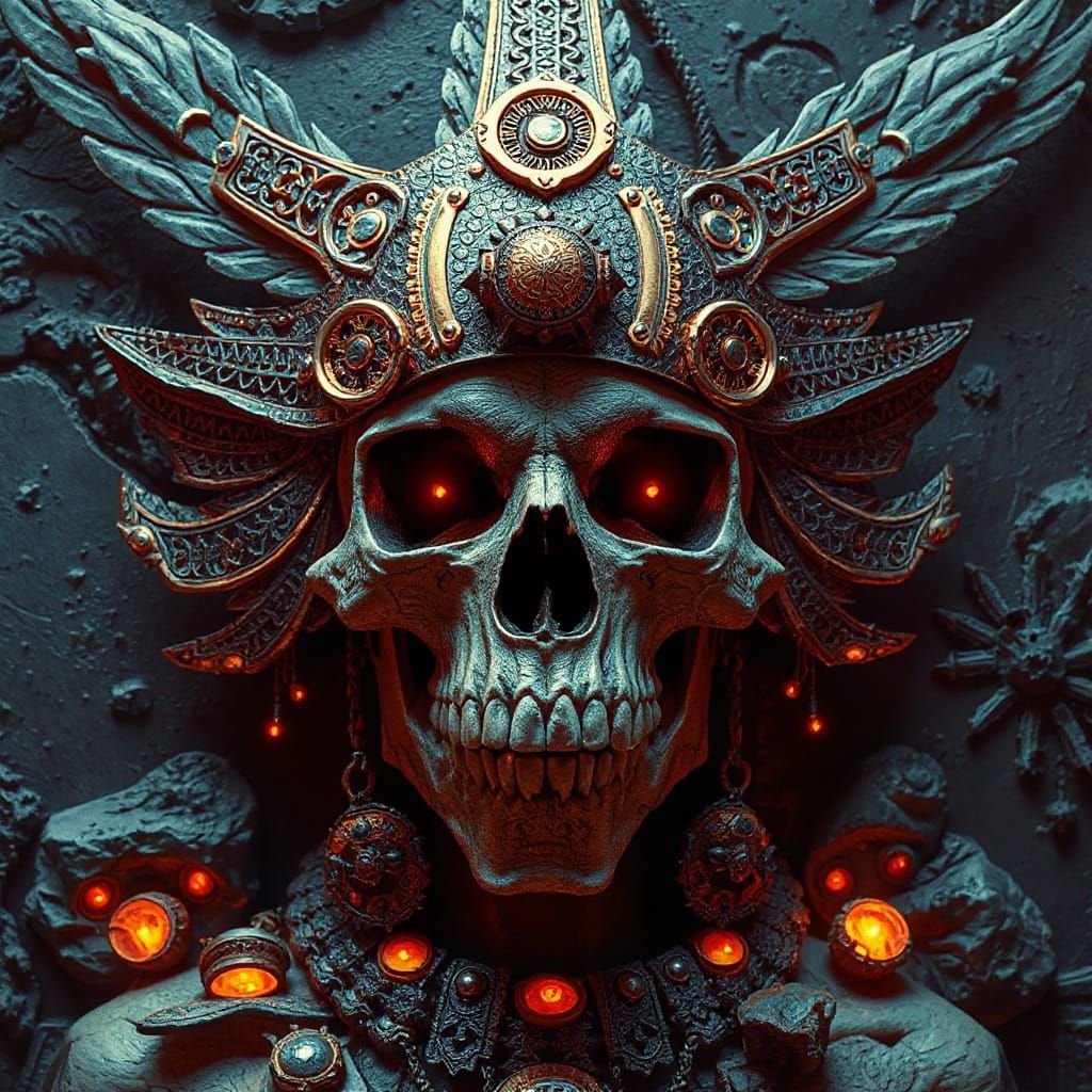 Cyberpunk Aztec Death: Trompe L'oeil Digital Art