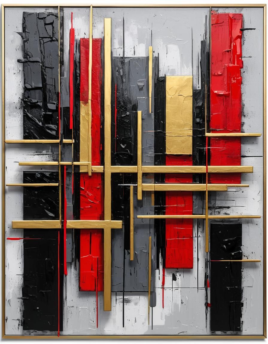 Abstract Expressionist Geometric Wall Painting in 3D