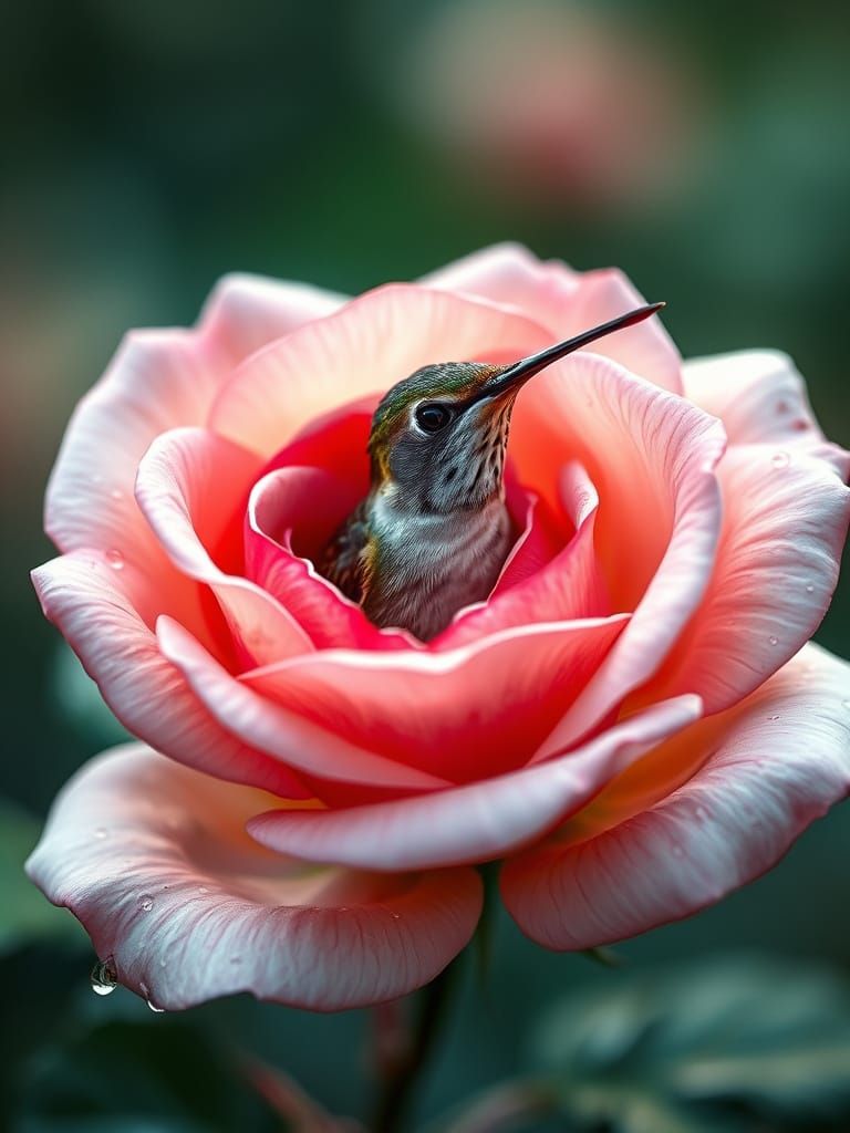 Hummingbird inside a rose