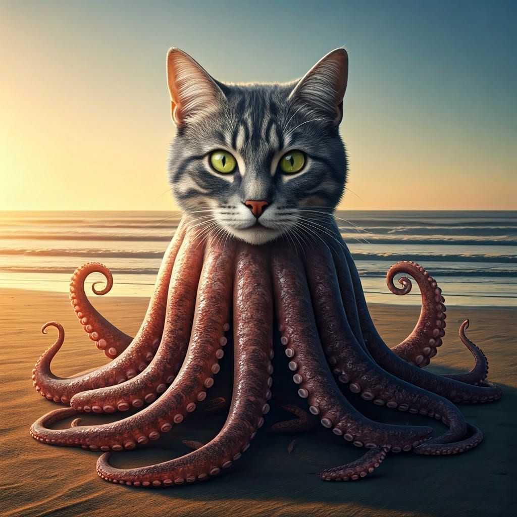 Cat-Octopus Hybrid Creature in 3D Fantasy Art