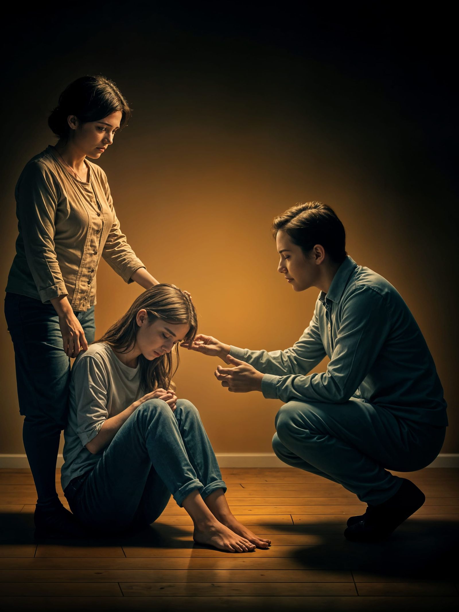 Heartwarming Scene of Family Support in Cinematic Lighting