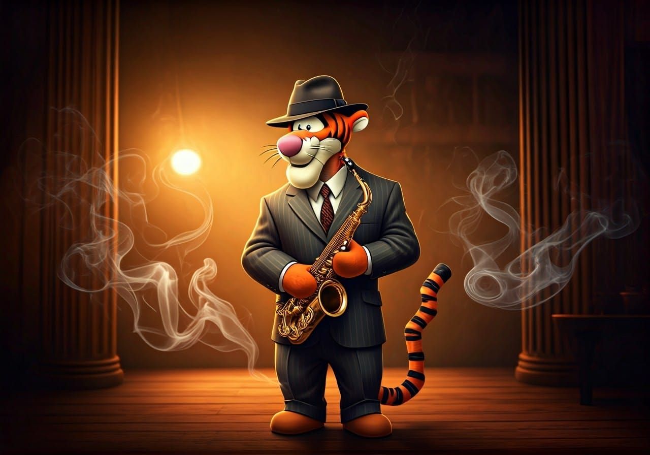 Tigger playing saxophone