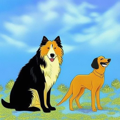Black Lab Collie Mix in Ghibli Van Gogh Style