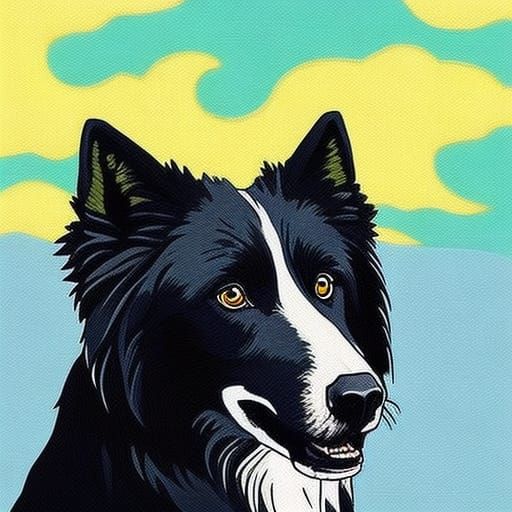 Black Lab Collie Mix in Ghibli-Van Gogh Style