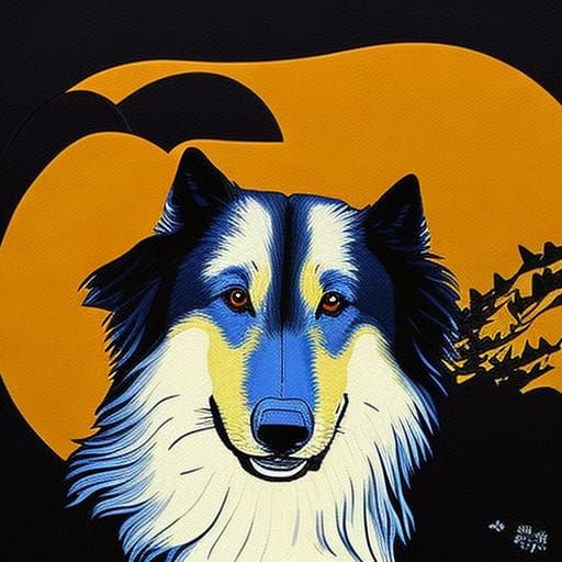 Lab Collie Mix in Heaven, Ghibli Van Gogh Style