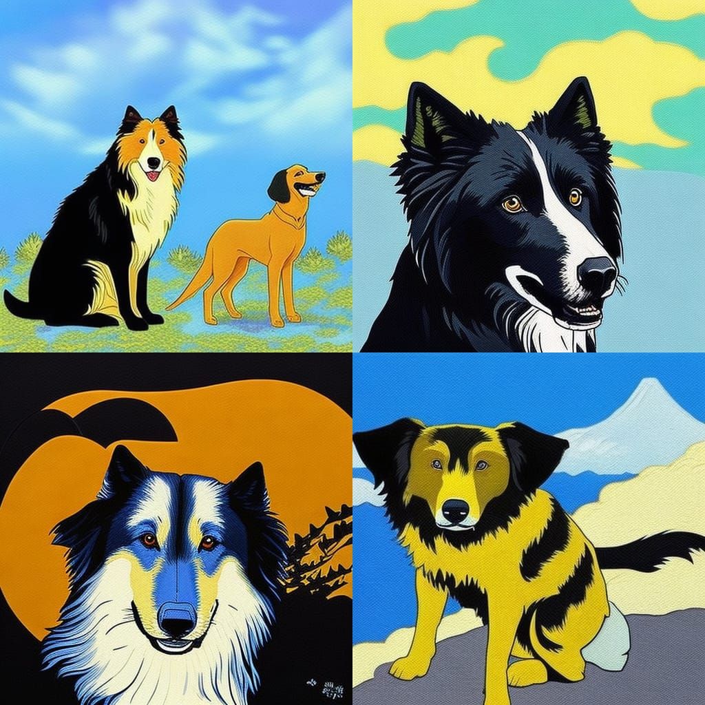Lab Collie Mix in Ghibli Van Gogh Style