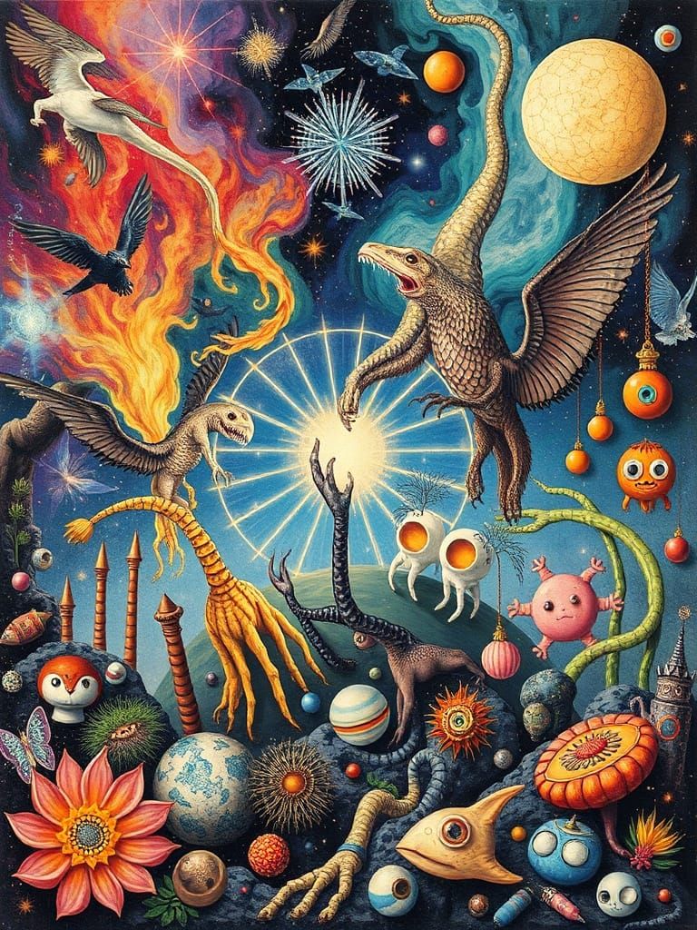 Mysterious Beings in Vibrant Collage Art