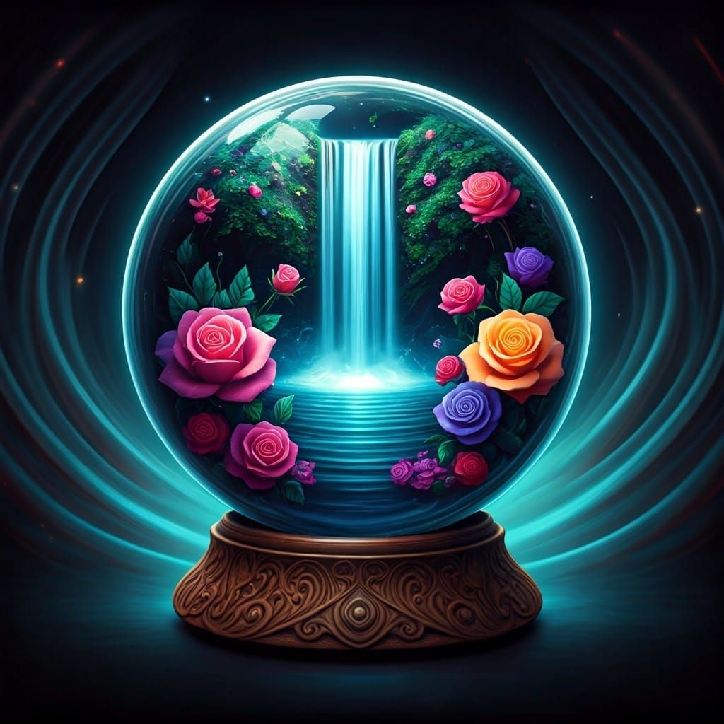 Surreal Crystal Ball Scene in Vibrant Cosmic Style