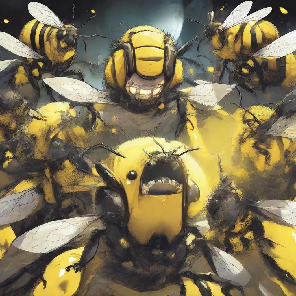Zombie Bees Attack in Yellow Anime Landscape