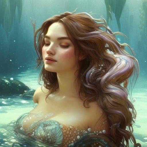 Detailed Mermaid Portrait in a Lagoon