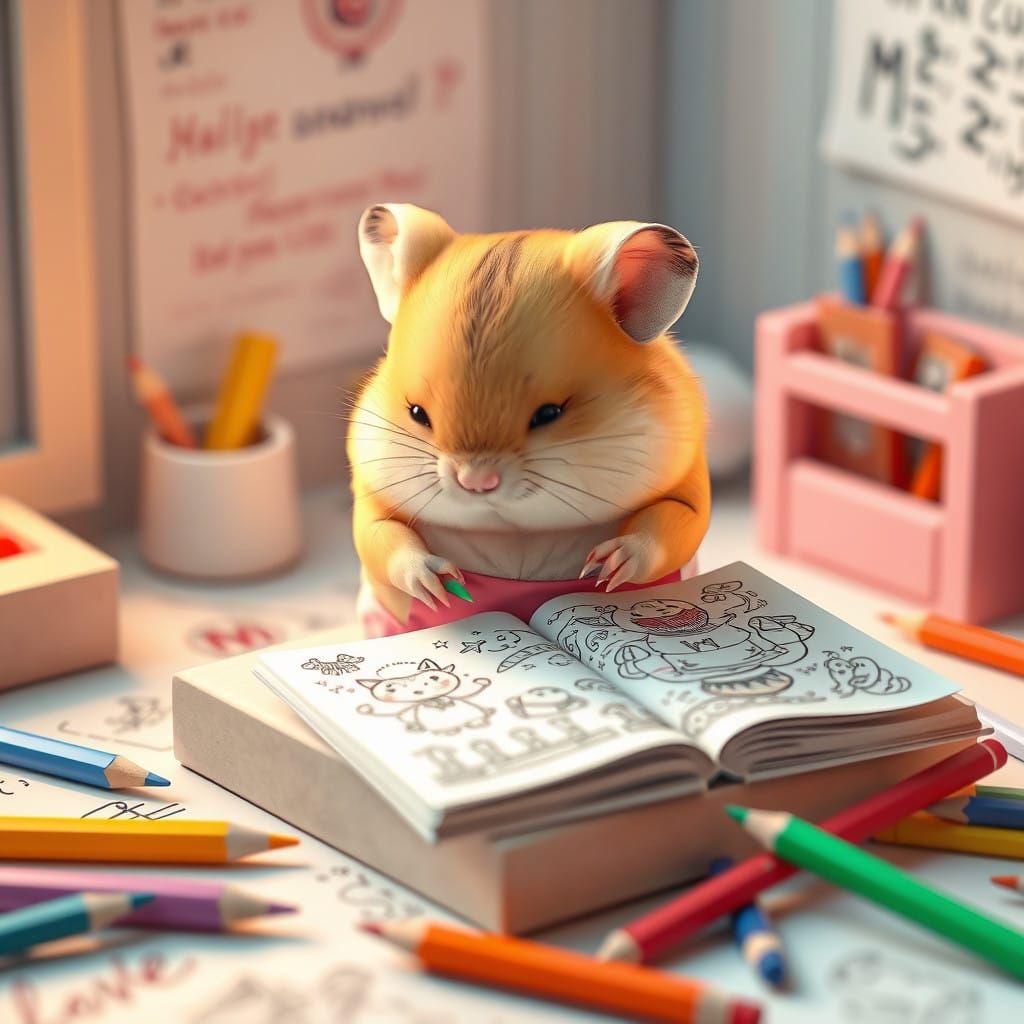 Adorable Hamster Artist in Vibrant Pastel Room