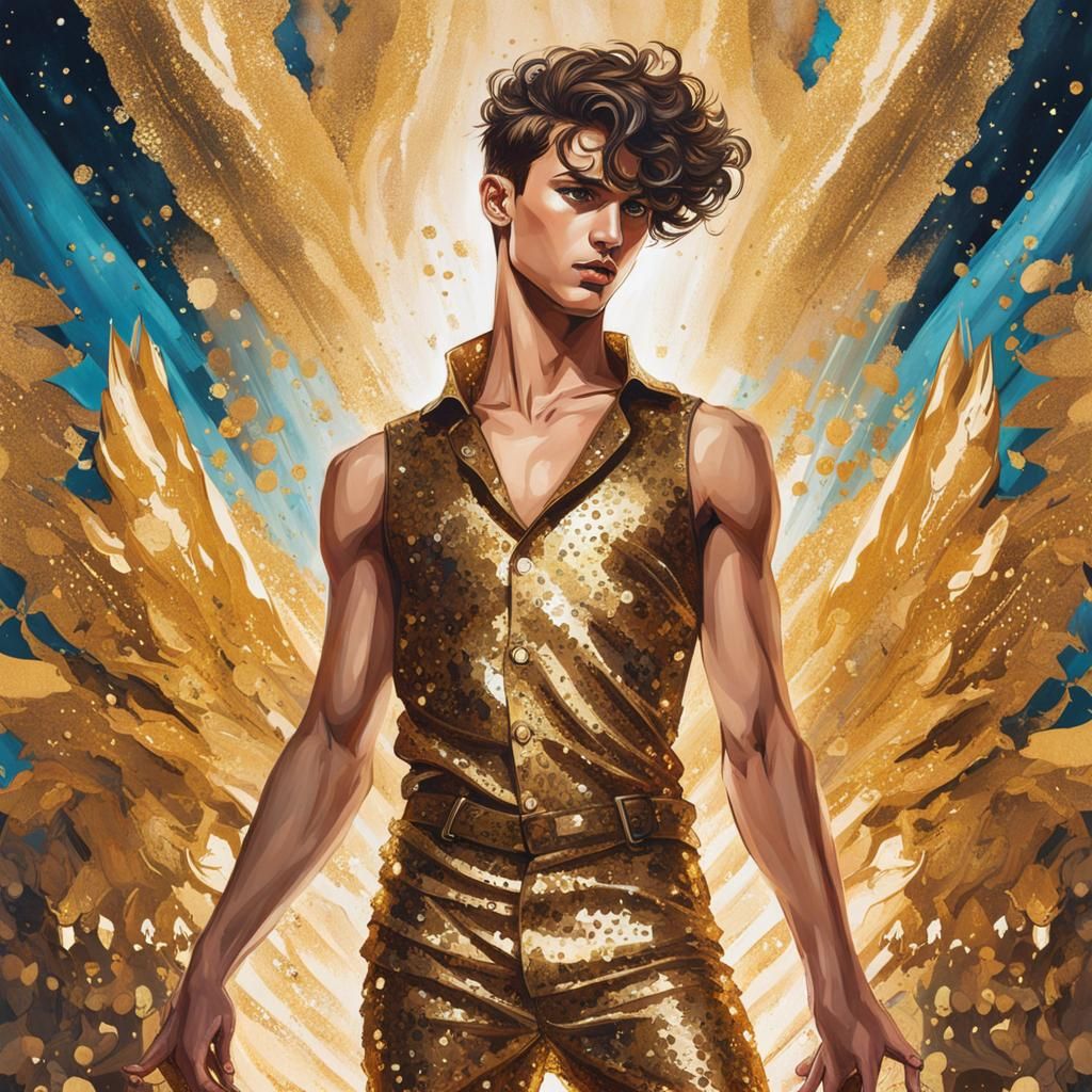 Twink in Gold Jumpsuit 231201A