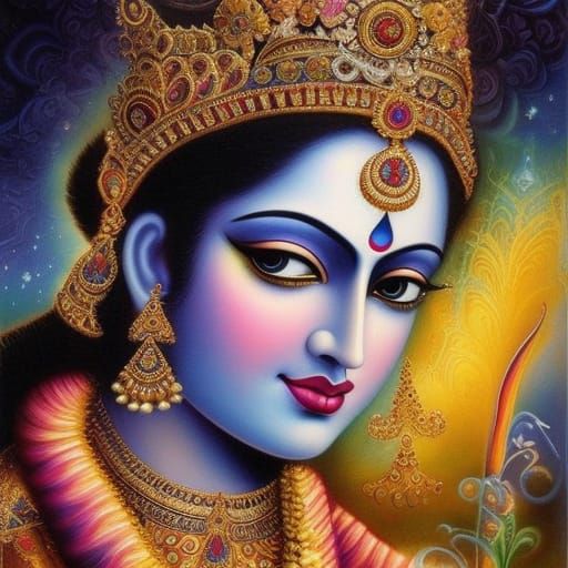 Ornate Krishna Portrait in Dark Fantasy Style