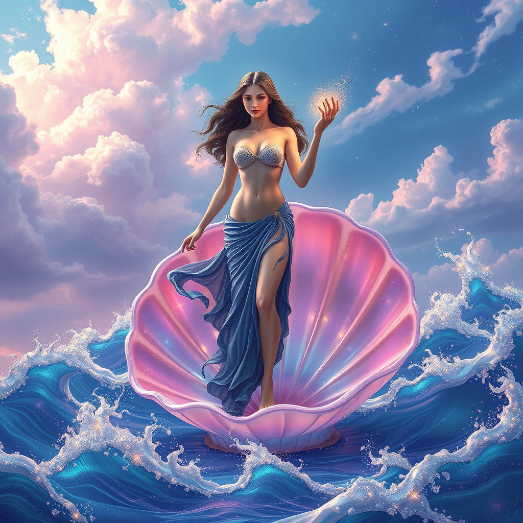 Aphrodite on Shell in Dreamscape, Fantasy Concept Art