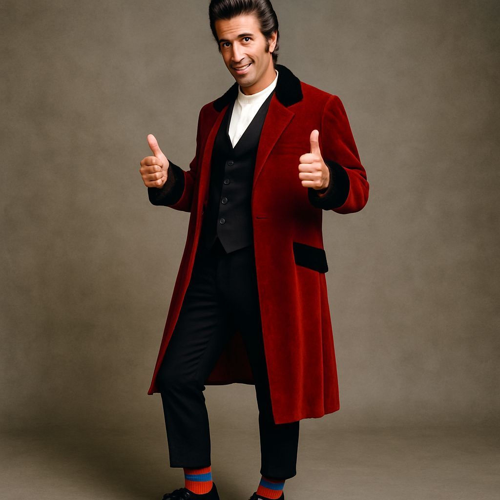 Teddy Boy Fashion with Draped Red Jacket and Quiff