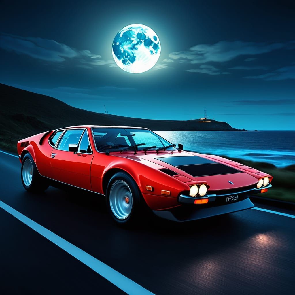 De Tomaso Pantera L at Night in Comic Art