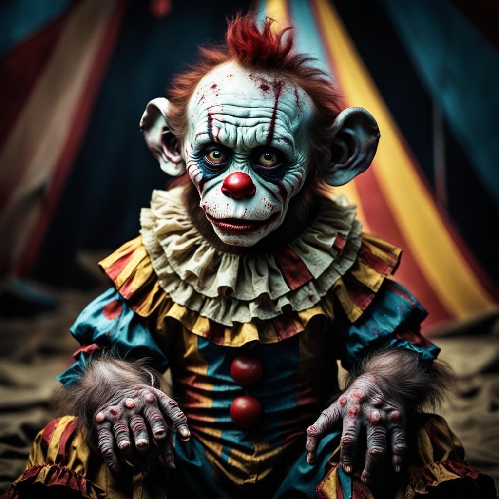 Hyper-Realistic Portrait of a Zombie Monkey Monster Clown To...