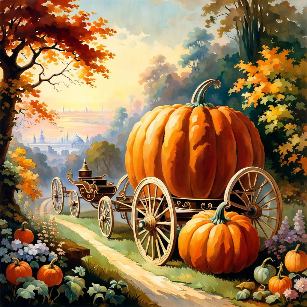 Cinderella's Pumpkin Carriage: Botanical Art Deco Print