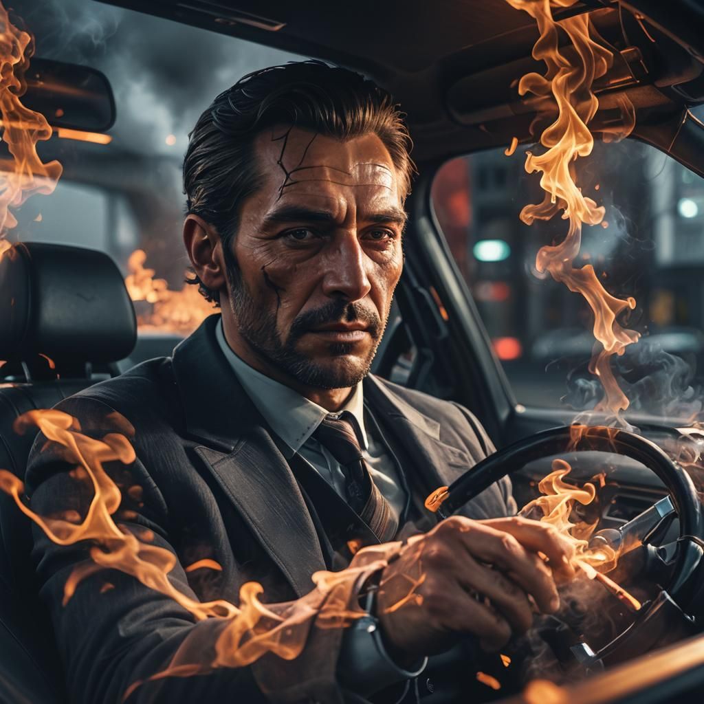 Man in Smoking Car: Dynamic Concept Art