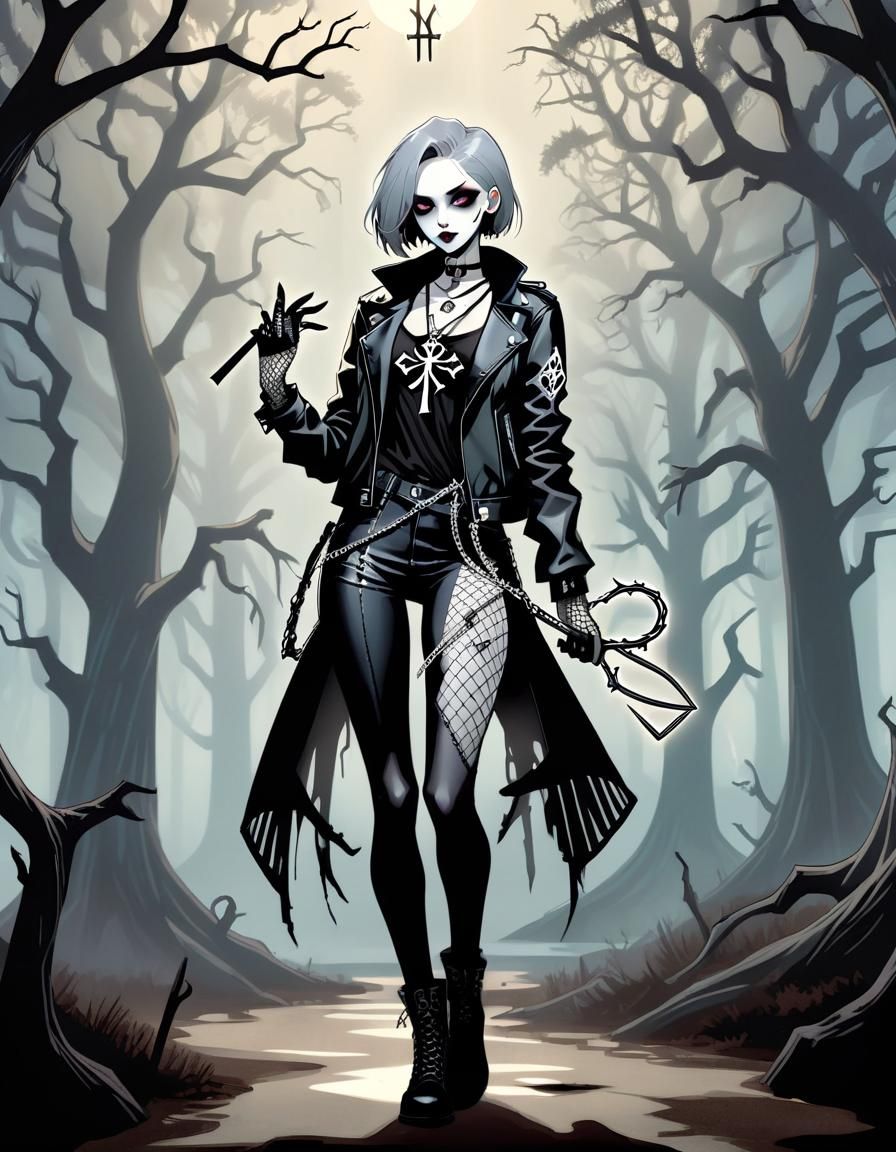 Gothic Death Portrait in Comic Book Style