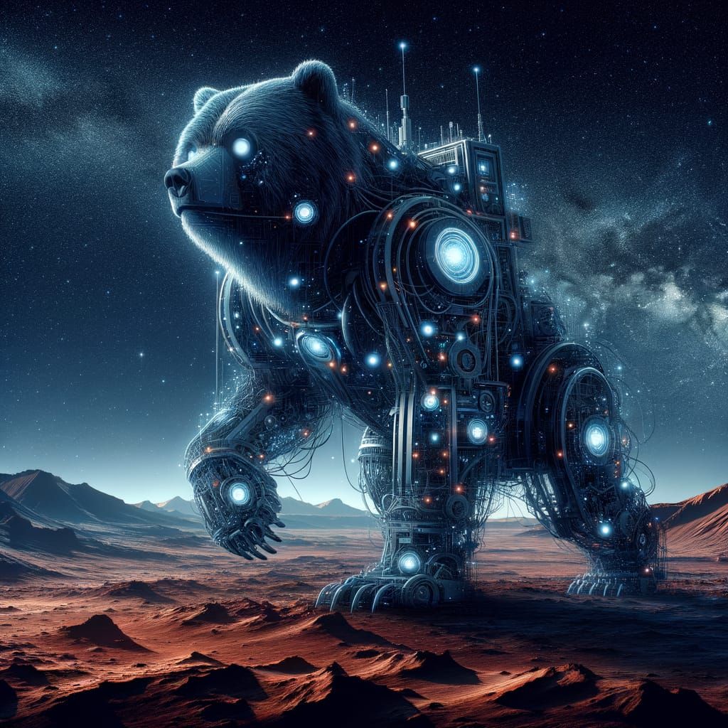 Android Grizzly on Mars in Sci-Fi Style