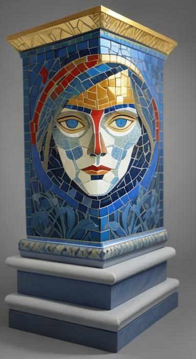 Art Nouveau Mosaic Design in Metallic Blue and Red