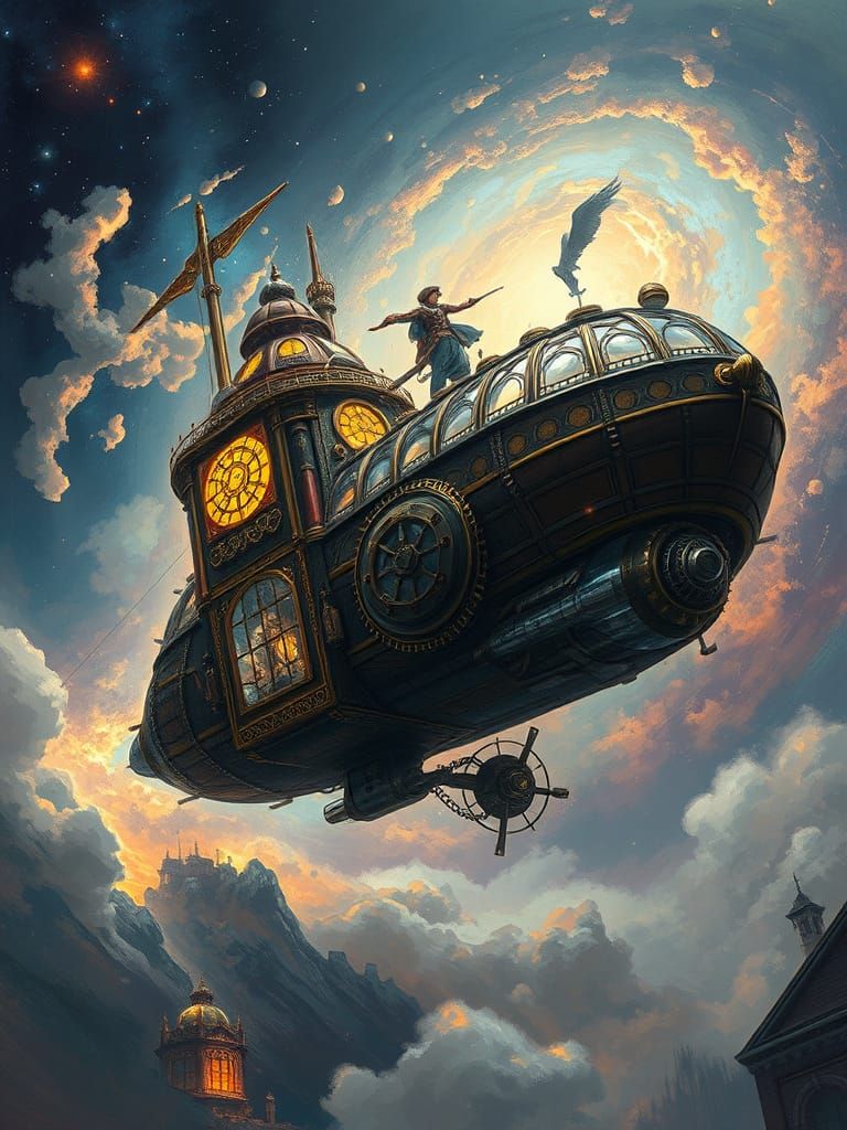 Steampunk Airship Soaring Through Nebula Dreamscape