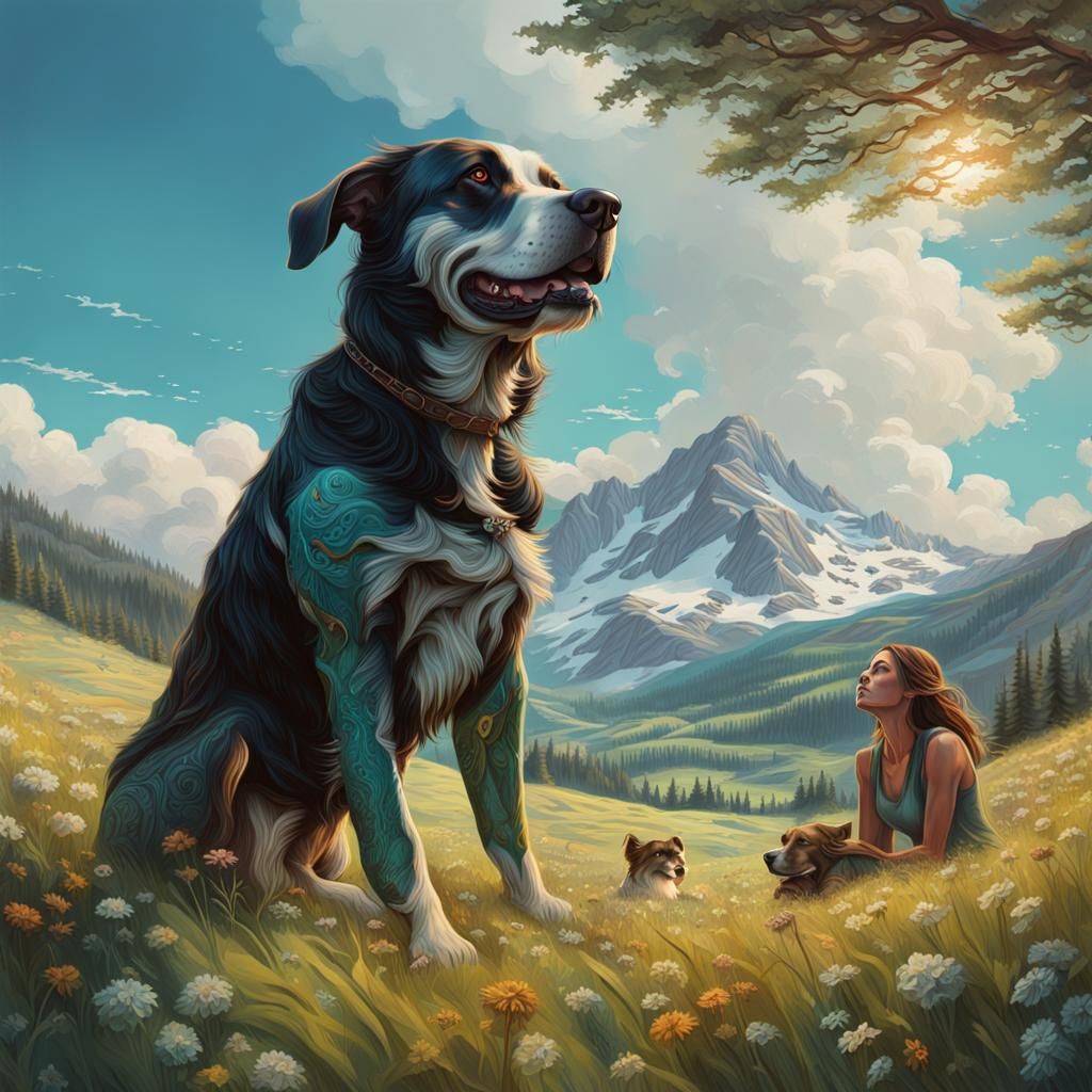 Surreal Dog-Human Hybrid Scene in Hyperrealistic Style