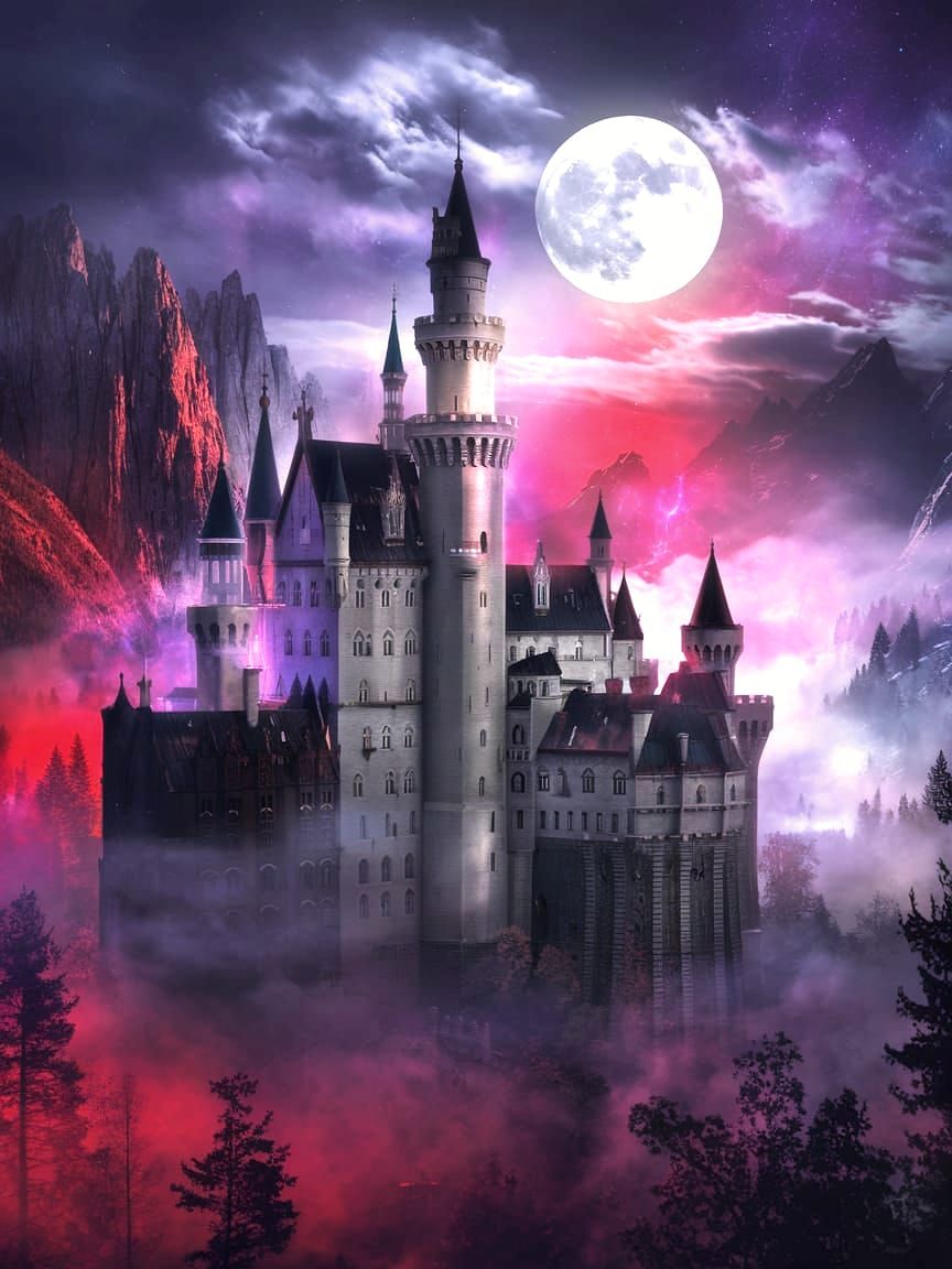 Mystical Castle in Valley of Purple Light