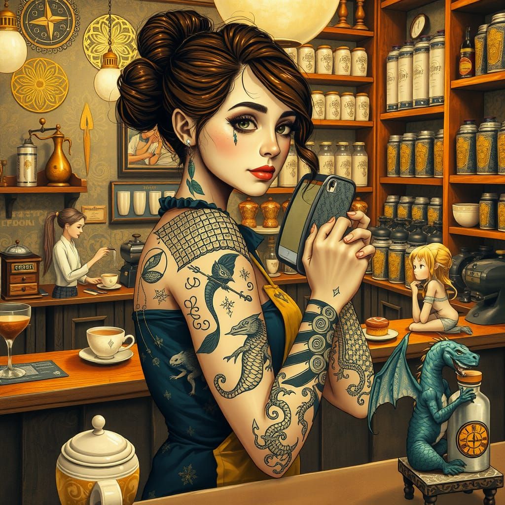 A barista in a busy coffee shop serving drinks to various my...