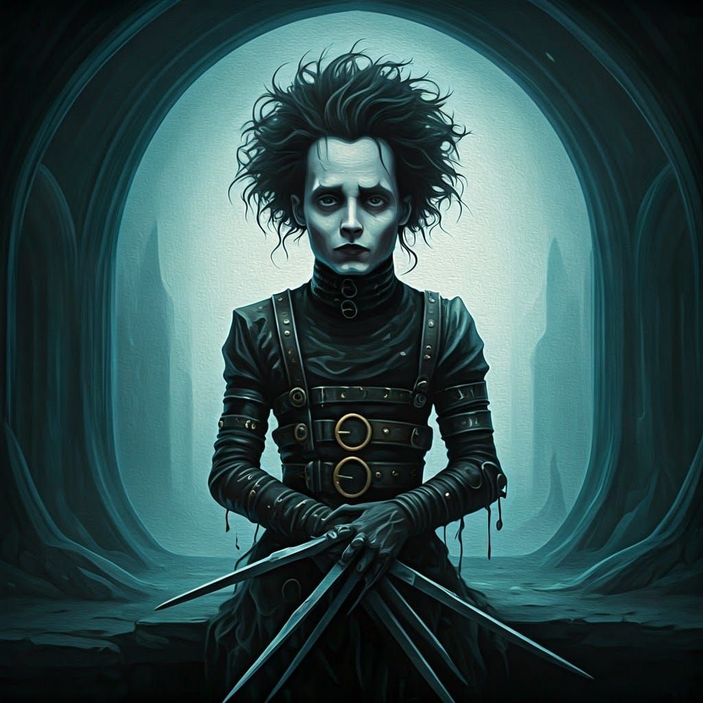 Surreal Oil Painting: Edward Scissorhands in Gothic Style