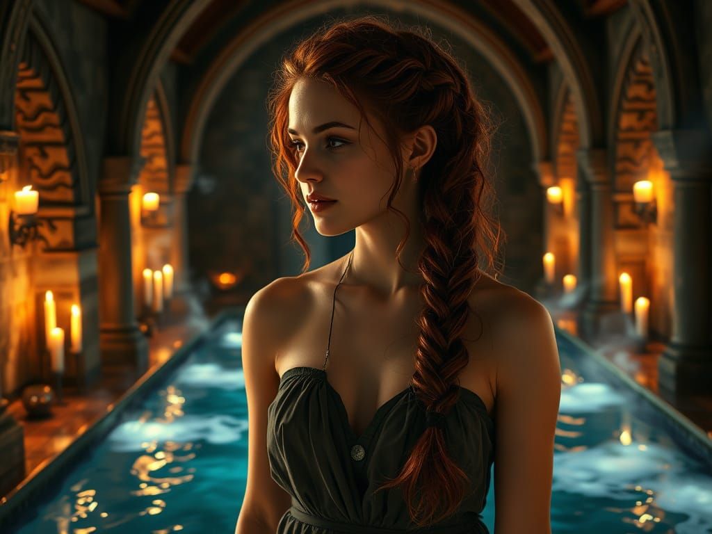 Medieval Goddess in Mystical Spa, in Detailed Matte Painting...