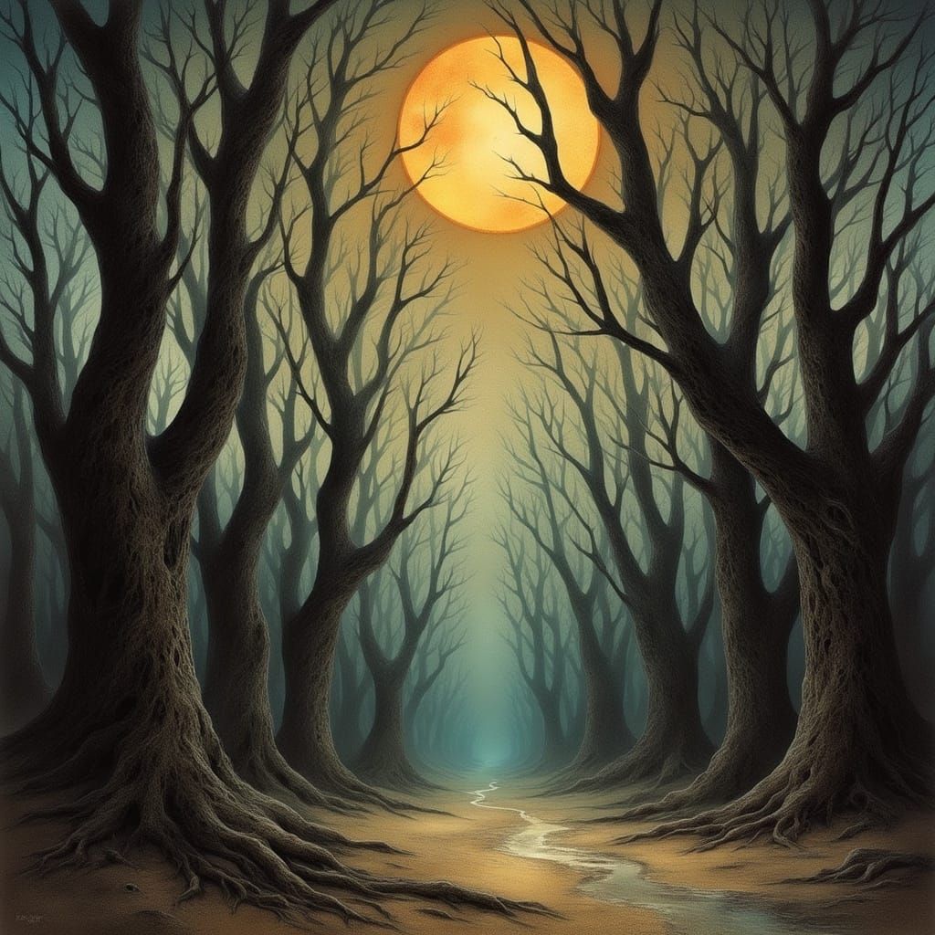 <lora:Archetypal Images:1.0> black poplars in the garden of Death.