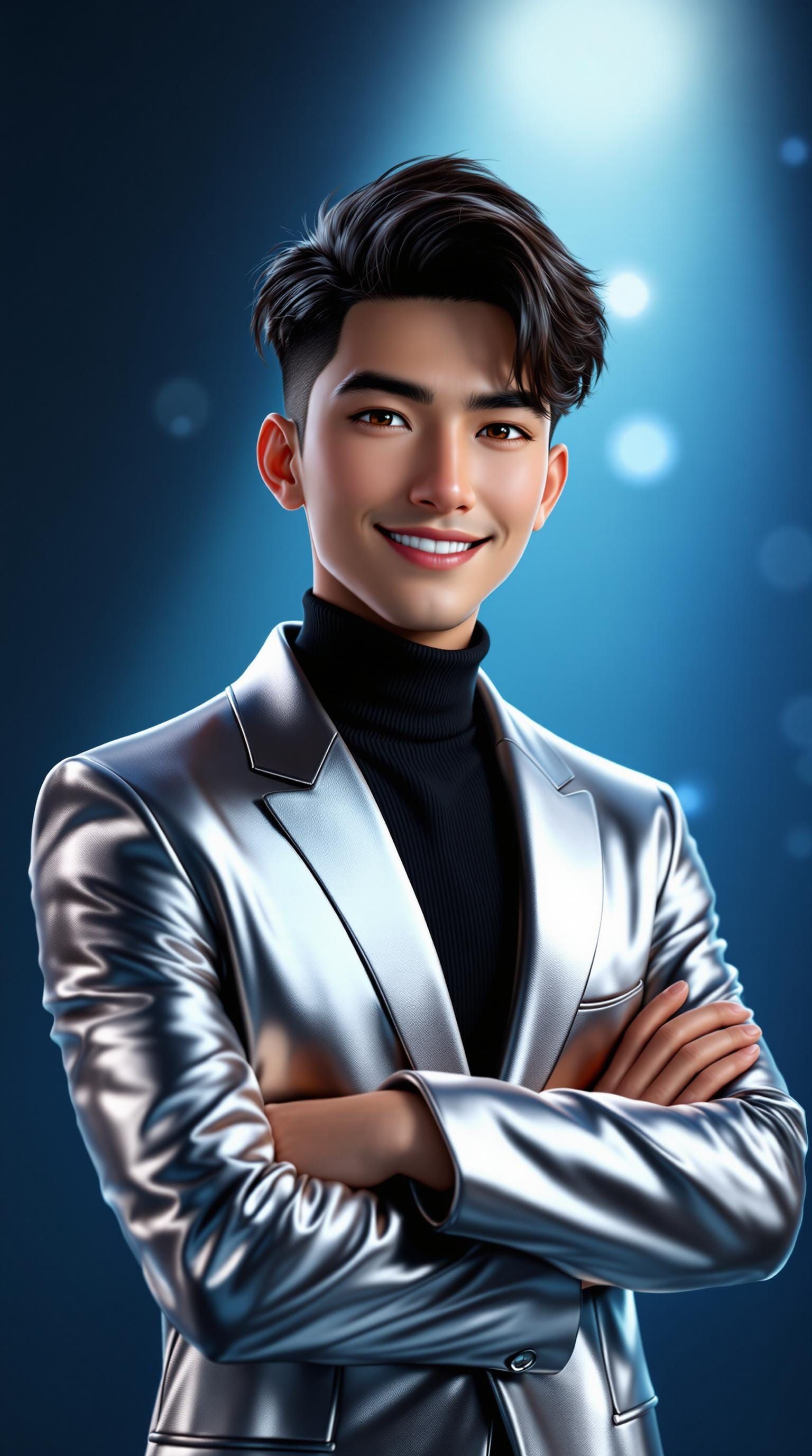 Dashing Indonesian Male in Metallic Blazer, Sparkling Eyes, ...