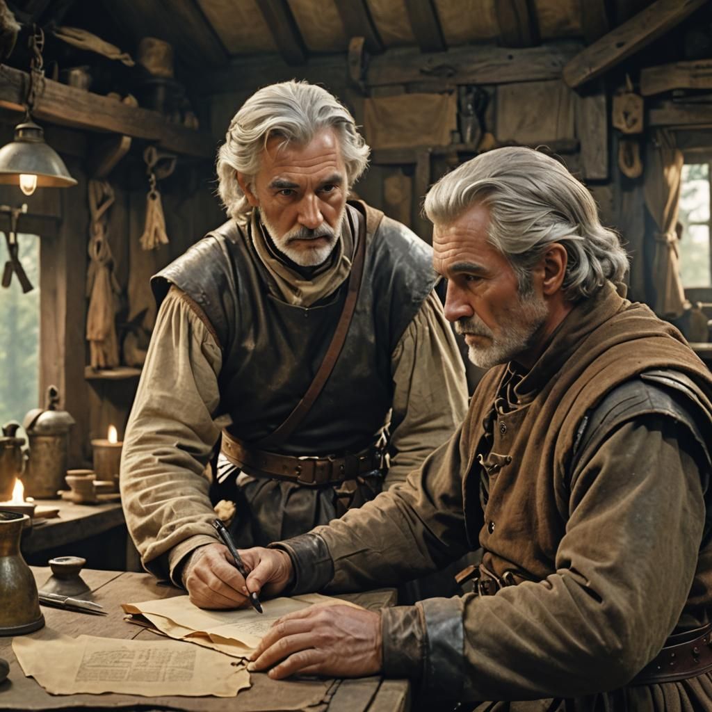 Tense Standoff in Woodsman's Hut, Cinematic Still