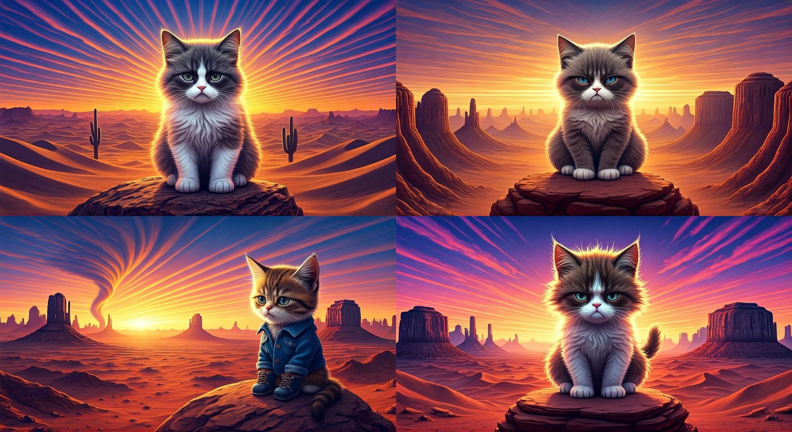 Grumpy Kitten at Desert Sunset: Psychedelic Art