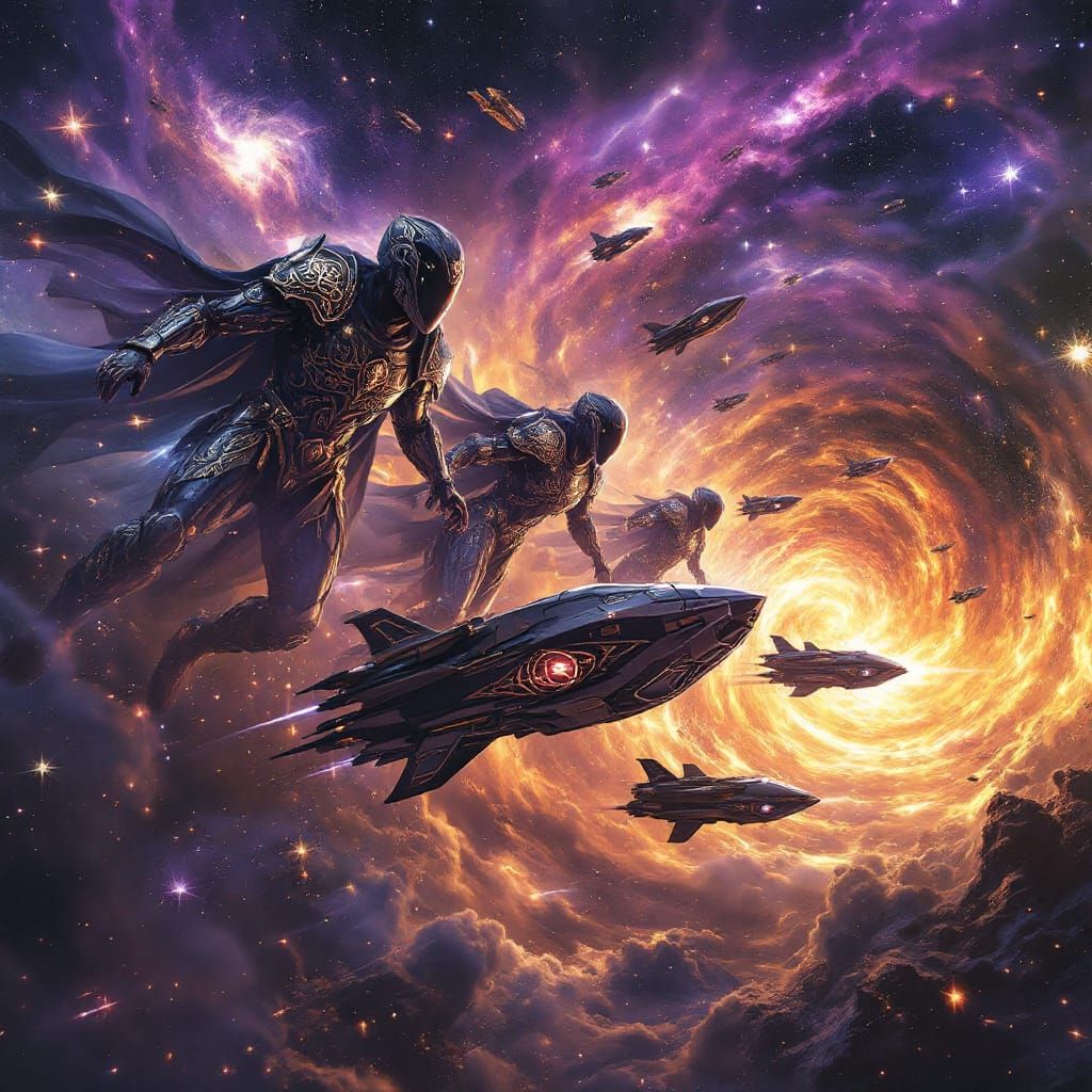 Epic Space Battle with Celtic Armor in 8k