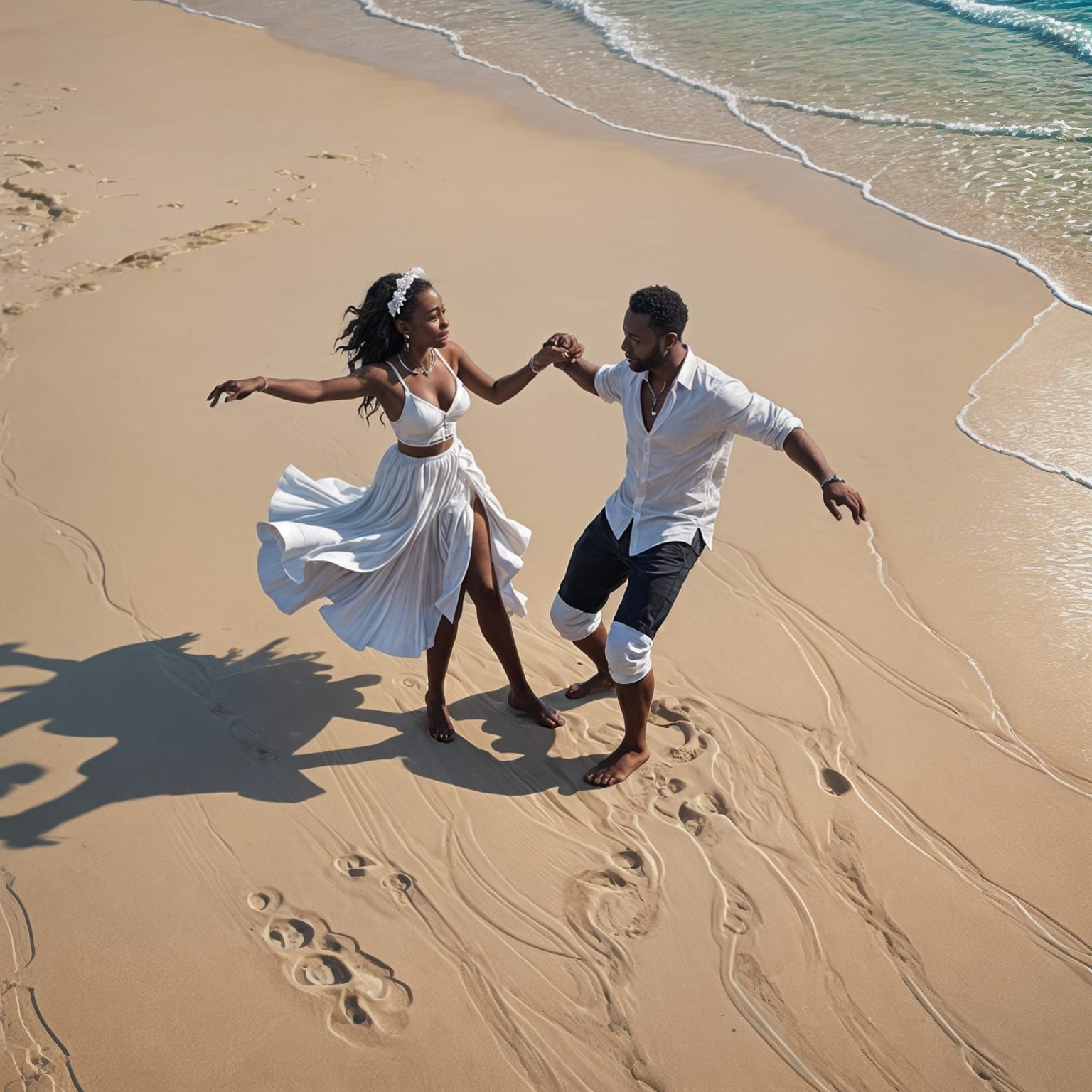 Black Couple Dancing: 3D Anime Art on Caribbean Beach