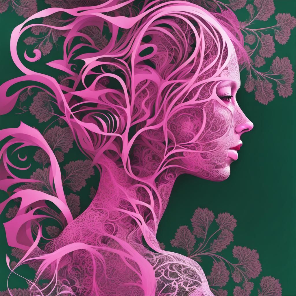 X-Ray Woman with Royal Pink and Green Vines