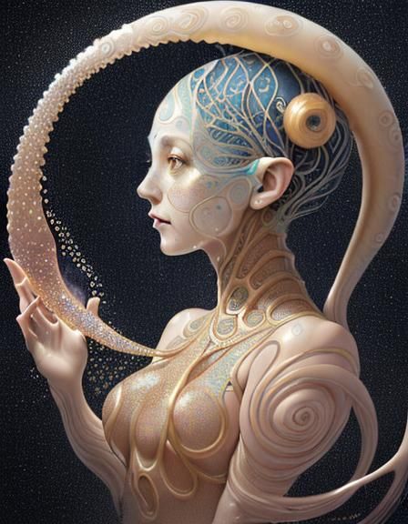 Nautilus Humanoid Portrait in Art Nouveau Style