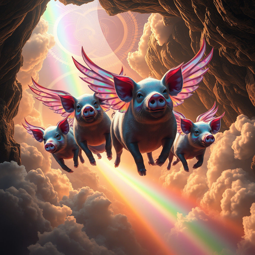 Pigs with Wings Soaring on Rainbows